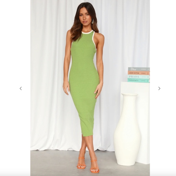 NWT HELLO MOLLY ALWAYS TRENDY BODYCON MIDI DRESS GREEN WITH WHITE TRIM SIZE XS - Picture 1 of 5